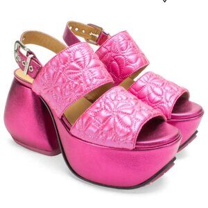 John Fluevog Superfly Rapture Pink Quilted Slingback Sandals Size 8